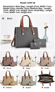 Three-piece tote bag set with color block tassels and multi-layer internal compartments