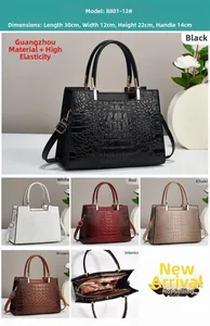 Détails du sac à main en cuir à motif crocodile en cinq couleurs, taille 30x12x22cm