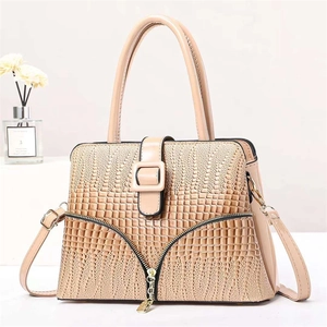 Elegante beige Handtasche mit Krokodilmuster, Doppelgriffen und verstellbarem Schultergurt