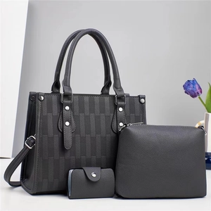 Set borse 3 pezzi grigio scuro con borsa a mano, tracolla e porta tessere