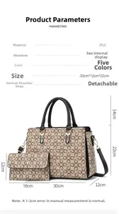 Vue détaillée du grand sac à main en cuir PU avec motif floral et dimensions