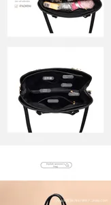 Vue détaillée des poches intérieures du sac à main noir pour iPad et parapluie