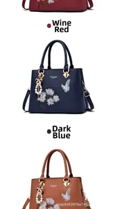 Détails de broderies fleurs et papillons sur sacs à main avec pendentif perle nœud