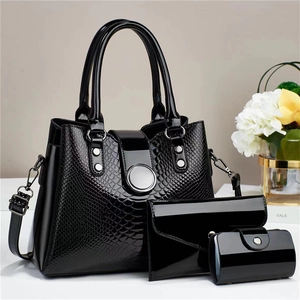 Women Glossy PU Patent Leather Croco Embossed Handbag Tote Envelope Clutch And Card Holder Large Capacity Urban Shoulder Bag