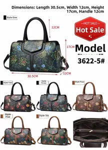 Detailed view of floral pillow bag with multiple color options and interior compartment