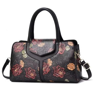 Classic floral print large capacity handbag with vintage patterns and adjustable strap