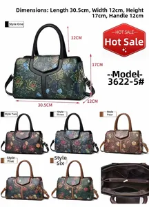 Detail view of large floral embossed tote bags with textured patterns and zipper layers