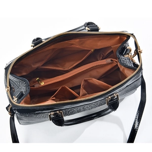 Black crocodile pattern tote bag with spacious interior and gold hardware detail