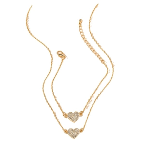 Elegant gold-plated double-layer necklace with sparkling heart pendants for women