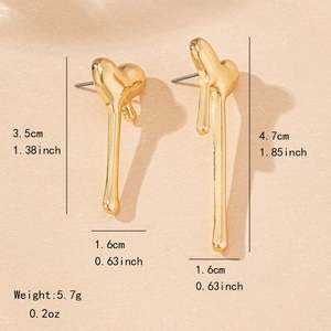 Elegant gold liquid lava heart drop earrings with dimensions of 3.5cm and 4.7cm in length