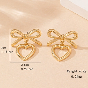 Goldene Schleifen-Herz-Ohrringe mit hohlem Anhänger, Maße 3 cm hoch und 2,5 cm breit