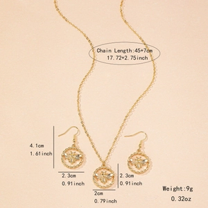 Parure de bijoux abeille ronde ajourée dorée avec collier et boucles d'oreilles pendantes