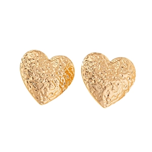 Fashion heart shaped gold stud earrings with elegant hammered metal texture finish