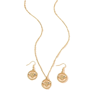 Parure de bijoux abeille ronde dorée comprenant un collier et boucles d'oreilles