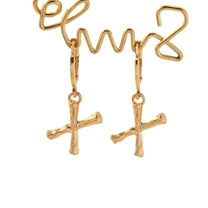 Elegant gold bamboo texture X-shaped hoop earrings for women with minimalist design