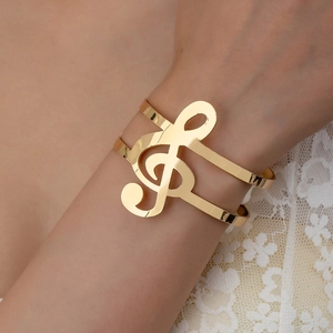 Bracelet Jonc Ouvert Symbole Musique Clé De Sol Métal Poli Artistique Minimaliste Manchette Bijoux Pour Femmes