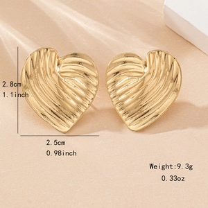 Eleganti orecchini a lobo a cuore dorati con finitura testurizzata, altezza 2,8 cm