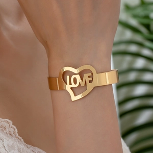 Bracciale Rigido Cuore Cavo Lettera LOVE Colore Oro Metallo Regolabile Gioielli Di Moda Donna