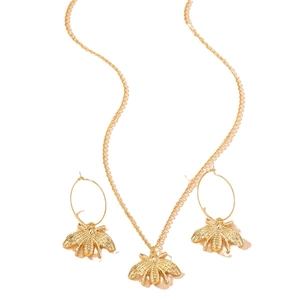 Parure de bijoux abeille dorée avec collier pendentif et boucles d'oreilles créoles