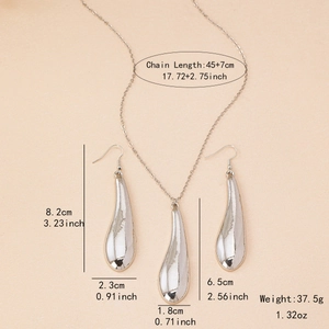 Ensemble bijoux goutte d'eau argenté minimaliste avec collier et boucles d'oreilles