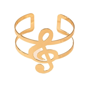 Bracelet jonc doré poli avec symbole de clé de sol et doubles bandes parallèles fines