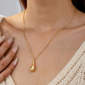Teardrop Pendant Necklace Metallic Mirror Polish Minimalist Elegant Fashion Jewelry For Women Summer Accessory