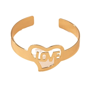 Elegante bracciale rigido dorato con cuore traforato e scritta LOVE per donna