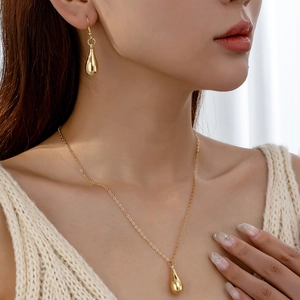 Teardrop Necklace And Earrings Minimalist Water Drop Pendant Fashion Jewelry For Women Elegant High Polish Metal Plated