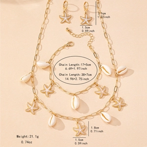 Set gioielli stella marina e conchiglia dorata con collana, bracciale e orecchini a perno