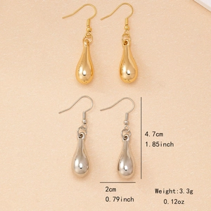 Minimalist teardrop dangle earrings in gold and silver finish with dimension details