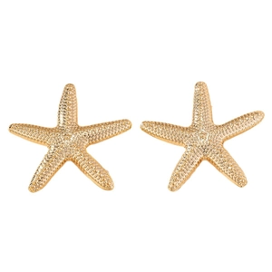 Fashionable gold starfish stud earrings with realistic textured surface for summer beach style