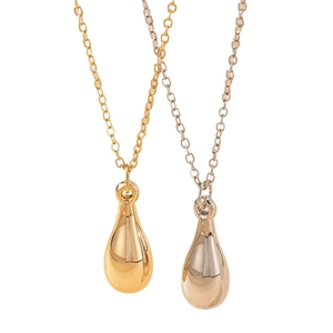 Minimalist teardrop pendant necklace in gold and silver finish with high polished surface