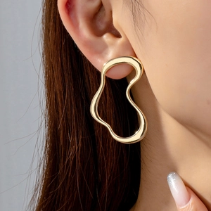 Orecchini A Lobo Cuore Cavo Lega Zinco Geometrico Irregolare Minimalista Astratto Linea Fluida Gioielli Moda Per Donna