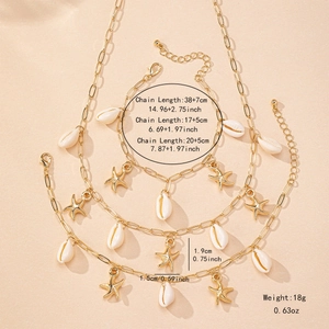 Golden starfish and shell jewelry set including necklace, bracelet and anklet set