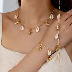Starfish Shell Jewelry Alloy Necklace Bracelet And Anklet Summer Beach Boho Ocean Theme Vacation Accessories For Women