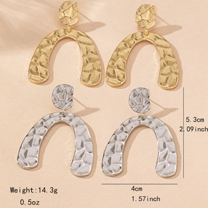 Hammered geometric U-shaped drop earrings in gold and silver finish for women