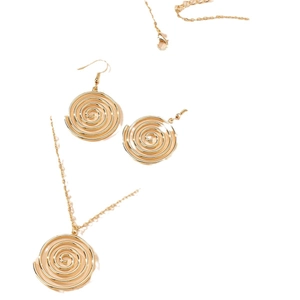 Elegantes goldenes Schmuckset mit Spiral-Halskette und passenden Wirbel-Ohrringen für Damen