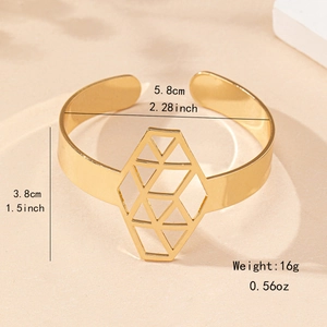 Elegant gold geometric hollow triangle mesh bangle with a polished finish for women