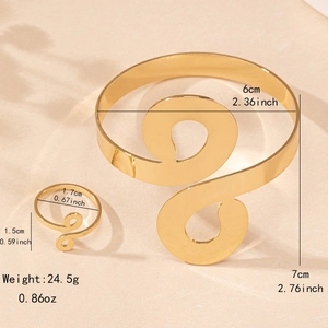 Golden infinity spiral jewelry set with hollow geometric arm cuff and open ring for women