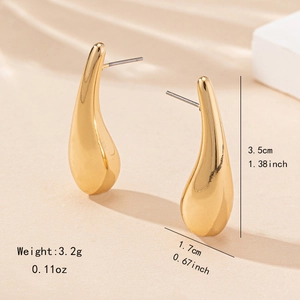 Elegant gold teardrop earrings for women, featuring a smooth polished liquid metal finish