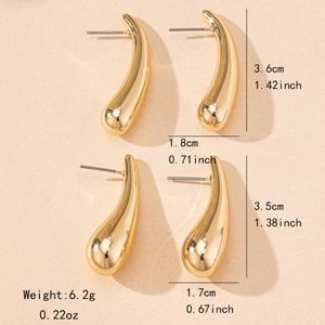 Elegant gold teardrop earrings in two sizes with mirror-polished finish for women