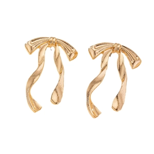 Elegant gold bow ribbon stud earrings for women with polished metallic finish