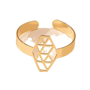 Elegant gold-tone cuff bracelet featuring a minimalist geometric triangle mesh cutout design