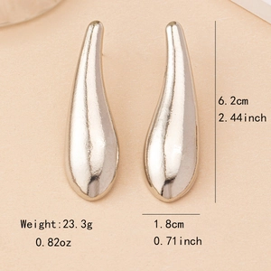 Elegant silver polished teardrop earrings 6.2cm long in minimalist teardrop design