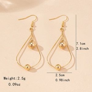Gold hollow teardrop tassel earrings with dimensions and weight specs for daily wear