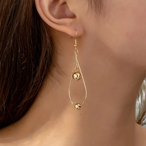 Gold Hollow Water Drop Dangle Earrings Minimalist Alloy Geometric Metal Beads Hook Style For Women Elegant Daily Jewelry