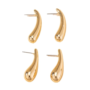 Polished gold teardrop stud earrings set with elegant streamlined mirror finish design