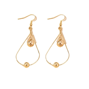 Elegant gold-tone double-layered waterdrop earrings featuring smooth metallic bead accents
