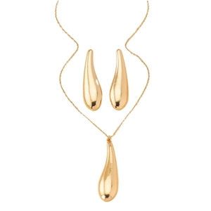 Goldenes Tropfen-Schmuckset mit Halskette und Ohrringen mit Hammerschlag-Metalltextur