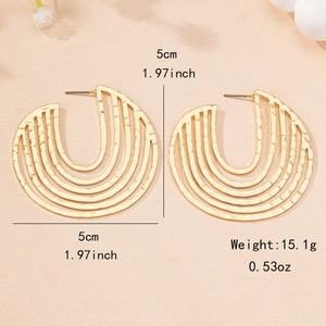 Golden hollow multi-layered U-shaped stud earrings with unique hammered texture